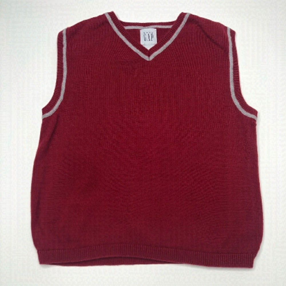 Baby GAP Deep Red Grey Trimmed V-neck Boy's Knit Toddler Sweater Vest SIZE 4T